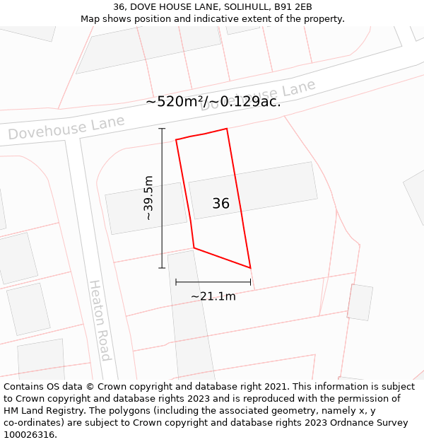 36, DOVE HOUSE LANE, SOLIHULL, B91 2EB: Plot and title map