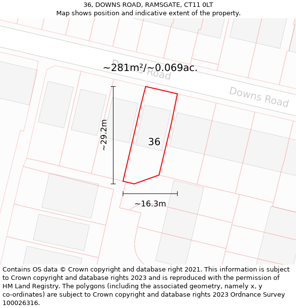 36, DOWNS ROAD, RAMSGATE, CT11 0LT: Plot and title map