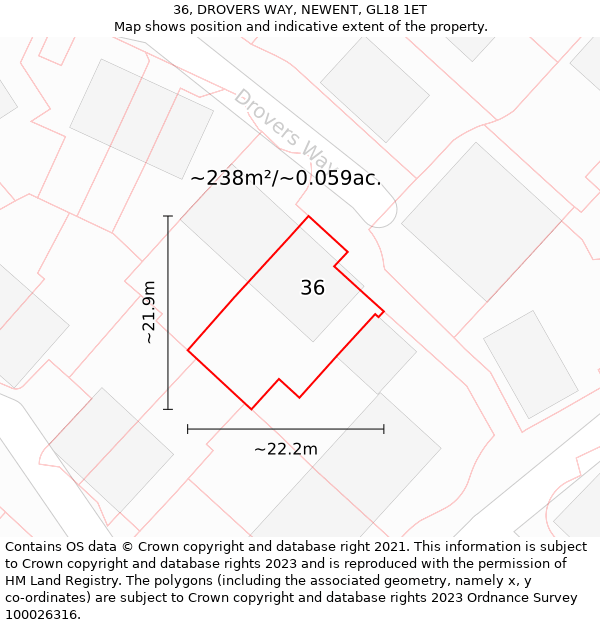 36, DROVERS WAY, NEWENT, GL18 1ET: Plot and title map