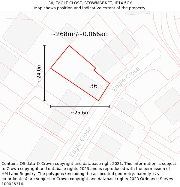 36, EAGLE CLOSE, STOWMARKET, IP14 5GY: Plot and title map