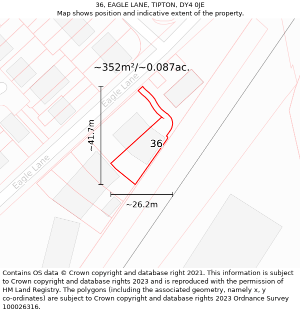 36, EAGLE LANE, TIPTON, DY4 0JE: Plot and title map