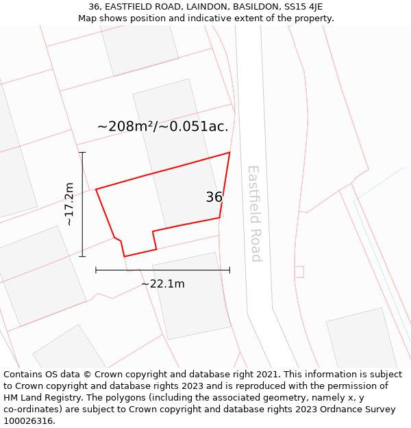 36, EASTFIELD ROAD, LAINDON, BASILDON, SS15 4JE: Plot and title map