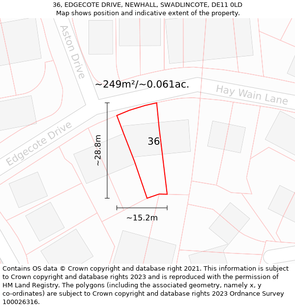 36, EDGECOTE DRIVE, NEWHALL, SWADLINCOTE, DE11 0LD: Plot and title map