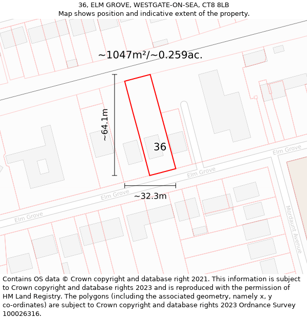 36, ELM GROVE, WESTGATE-ON-SEA, CT8 8LB: Plot and title map