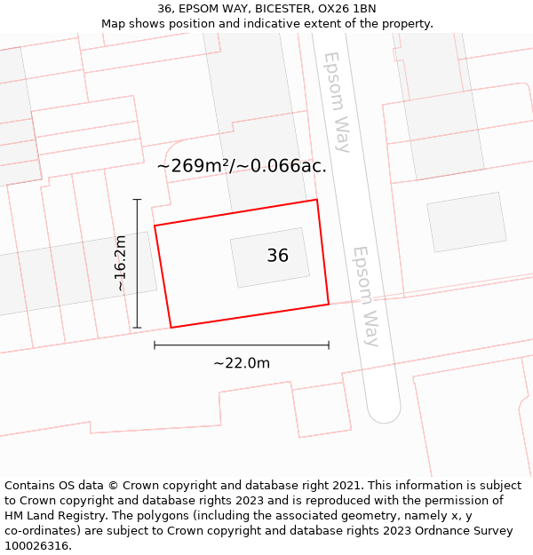 36, EPSOM WAY, BICESTER, OX26 1BN: Plot and title map