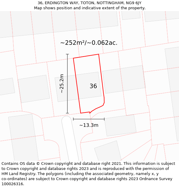 36, ERDINGTON WAY, TOTON, NOTTINGHAM, NG9 6JY: Plot and title map