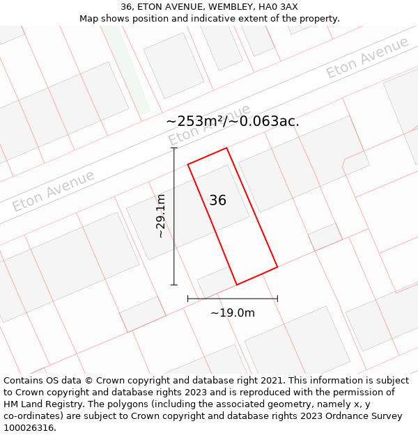 36, ETON AVENUE, WEMBLEY, HA0 3AX: Plot and title map