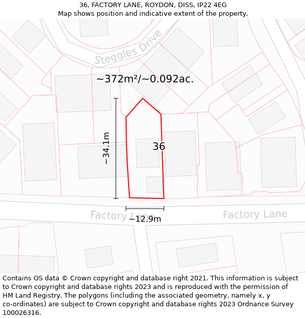 36, FACTORY LANE, ROYDON, DISS, IP22 4EG: Plot and title map