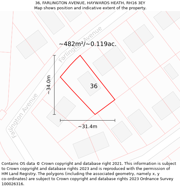 36, FARLINGTON AVENUE, HAYWARDS HEATH, RH16 3EY: Plot and title map