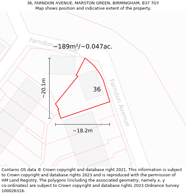 36, FARNDON AVENUE, MARSTON GREEN, BIRMINGHAM, B37 7GY: Plot and title map