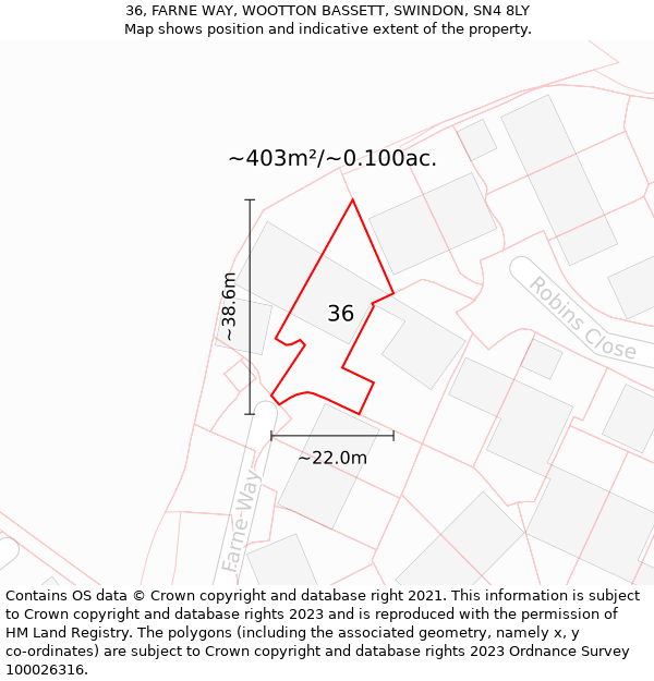 36, FARNE WAY, WOOTTON BASSETT, SWINDON, SN4 8LY: Plot and title map