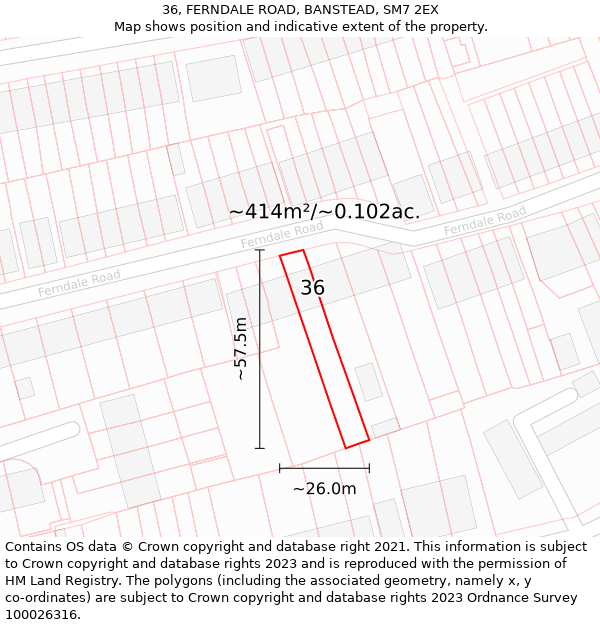 36, FERNDALE ROAD, BANSTEAD, SM7 2EX: Plot and title map