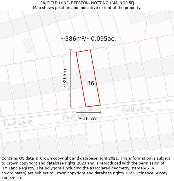 36, FIELD LANE, BEESTON, NOTTINGHAM, NG9 5FJ: Plot and title map