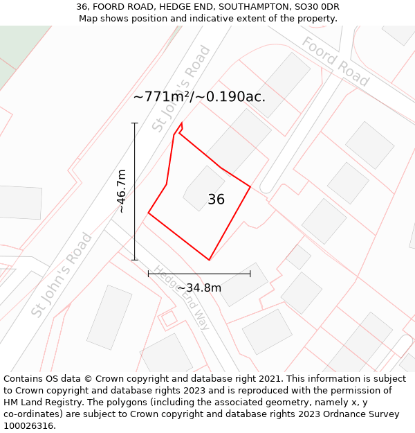 36, FOORD ROAD, HEDGE END, SOUTHAMPTON, SO30 0DR: Plot and title map