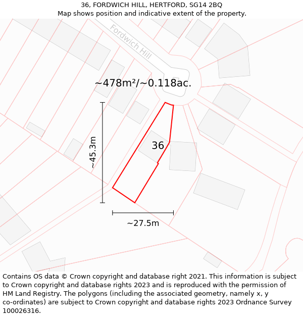 36, FORDWICH HILL, HERTFORD, SG14 2BQ: Plot and title map