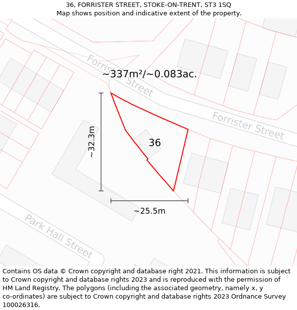 36, FORRISTER STREET, STOKE-ON-TRENT, ST3 1SQ: Plot and title map