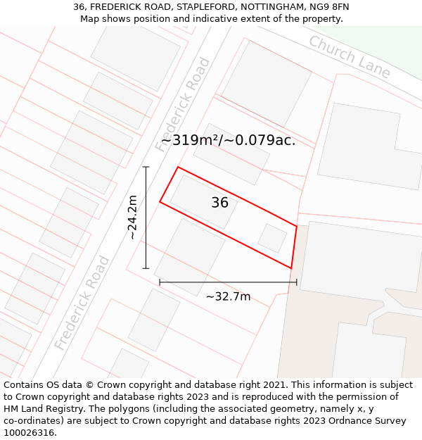 36, FREDERICK ROAD, STAPLEFORD, NOTTINGHAM, NG9 8FN: Plot and title map