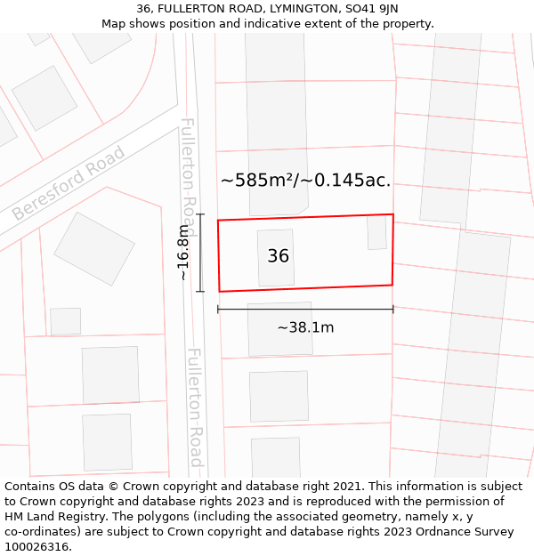 36, FULLERTON ROAD, LYMINGTON, SO41 9JN: Plot and title map