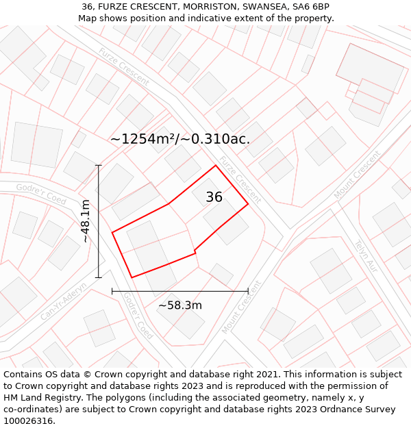 36, FURZE CRESCENT, MORRISTON, SWANSEA, SA6 6BP: Plot and title map