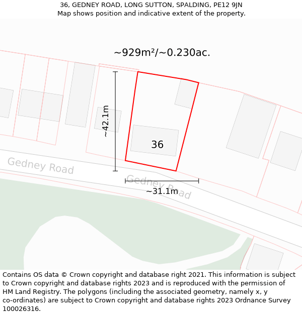 36, GEDNEY ROAD, LONG SUTTON, SPALDING, PE12 9JN: Plot and title map