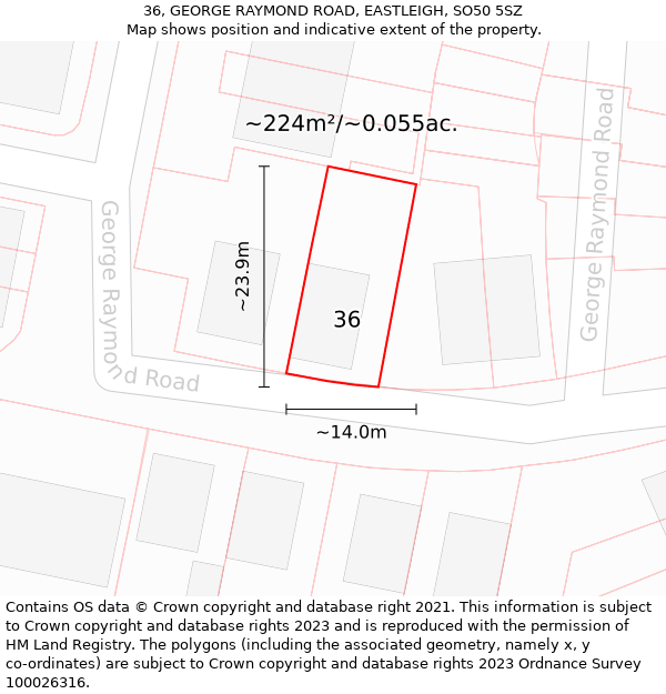 36, GEORGE RAYMOND ROAD, EASTLEIGH, SO50 5SZ: Plot and title map