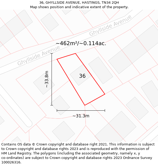 36, GHYLLSIDE AVENUE, HASTINGS, TN34 2QH: Plot and title map