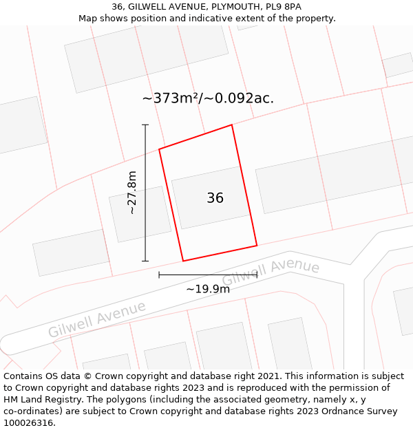 36, GILWELL AVENUE, PLYMOUTH, PL9 8PA: Plot and title map