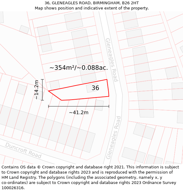 36, GLENEAGLES ROAD, BIRMINGHAM, B26 2HT: Plot and title map