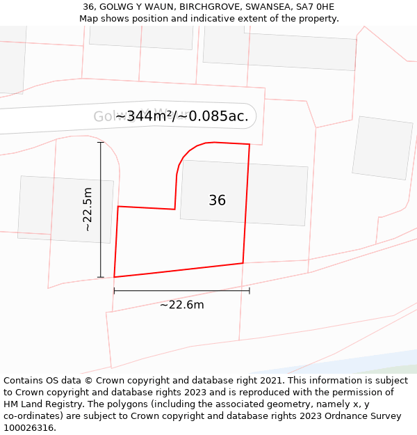 36, GOLWG Y WAUN, BIRCHGROVE, SWANSEA, SA7 0HE: Plot and title map