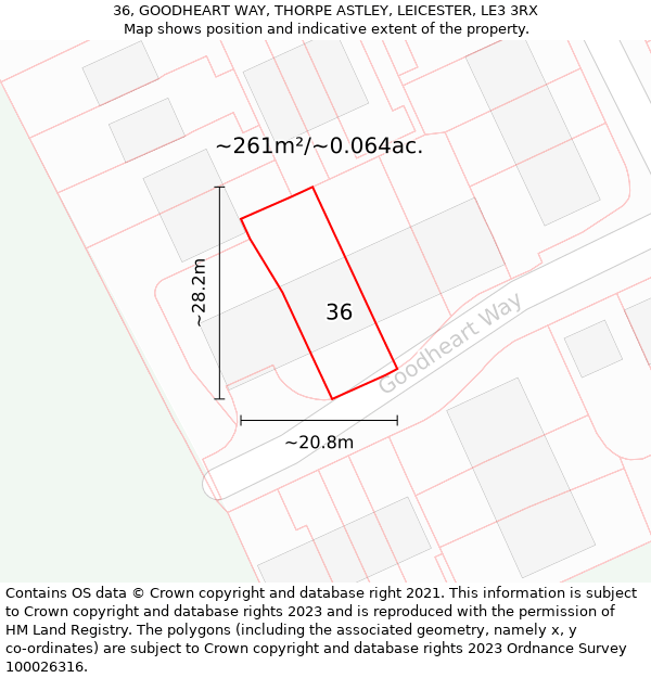 36, GOODHEART WAY, THORPE ASTLEY, LEICESTER, LE3 3RX: Plot and title map