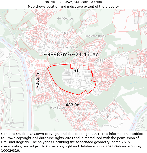 36, GREENE WAY, SALFORD, M7 3BP: Plot and title map