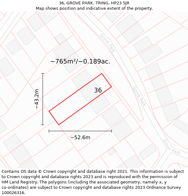 36, GROVE PARK, TRING, HP23 5JR: Plot and title map