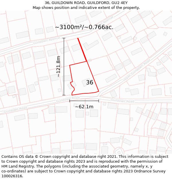 36, GUILDOWN ROAD, GUILDFORD, GU2 4EY: Plot and title map