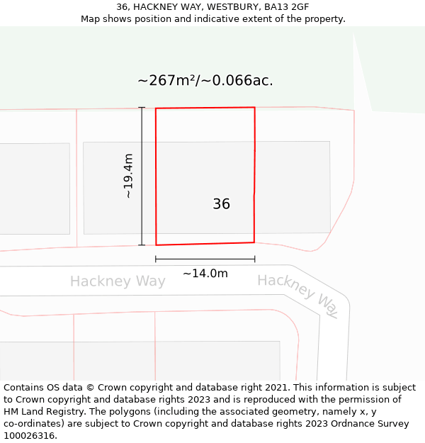 36, HACKNEY WAY, WESTBURY, BA13 2GF: Plot and title map