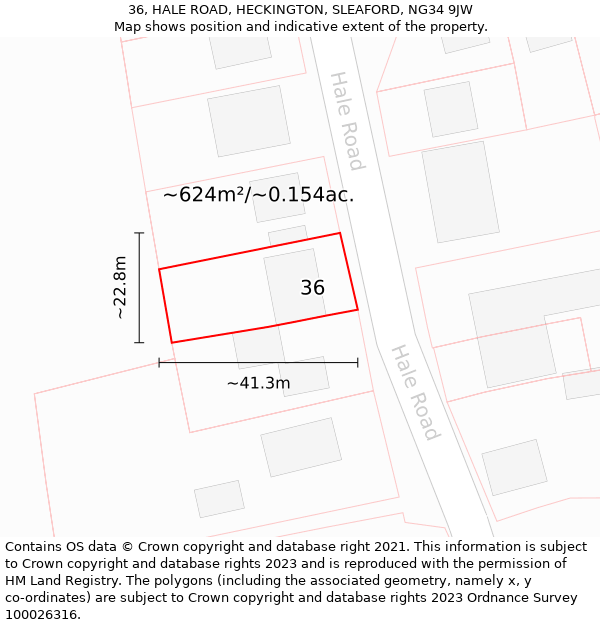 36, HALE ROAD, HECKINGTON, SLEAFORD, NG34 9JW: Plot and title map