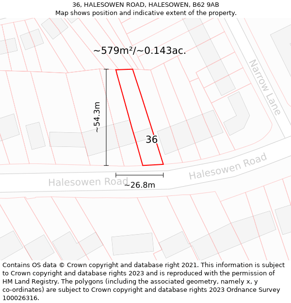 36, HALESOWEN ROAD, HALESOWEN, B62 9AB: Plot and title map