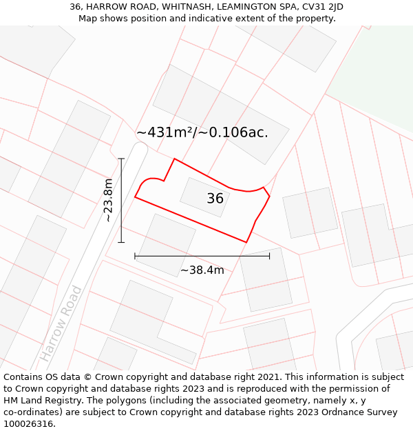 36, HARROW ROAD, WHITNASH, LEAMINGTON SPA, CV31 2JD: Plot and title map