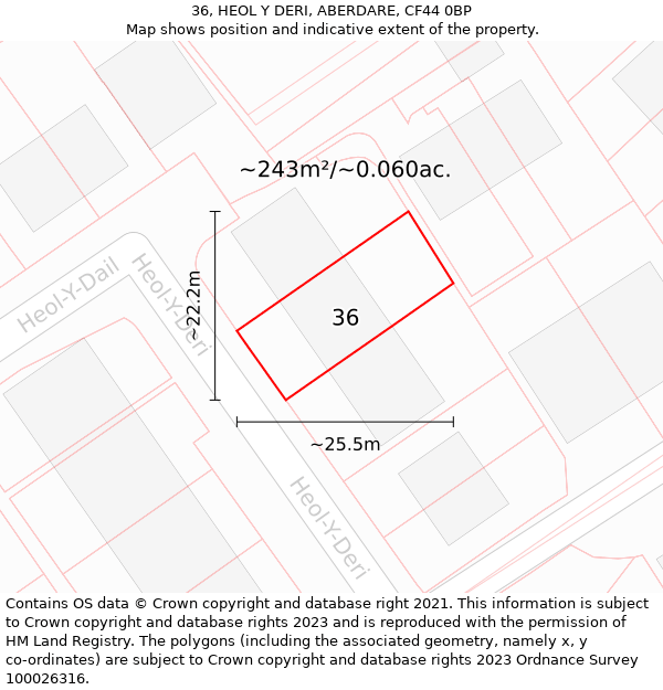 36, HEOL Y DERI, ABERDARE, CF44 0BP: Plot and title map