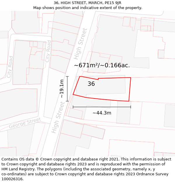 36, HIGH STREET, MARCH, PE15 9JR: Plot and title map