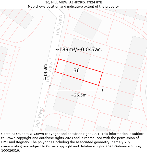 36, HILL VIEW, ASHFORD, TN24 8YE: Plot and title map