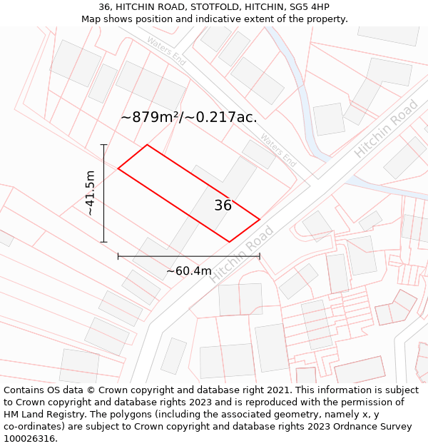 36, HITCHIN ROAD, STOTFOLD, HITCHIN, SG5 4HP: Plot and title map