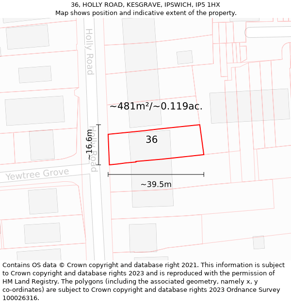 36, HOLLY ROAD, KESGRAVE, IPSWICH, IP5 1HX: Plot and title map