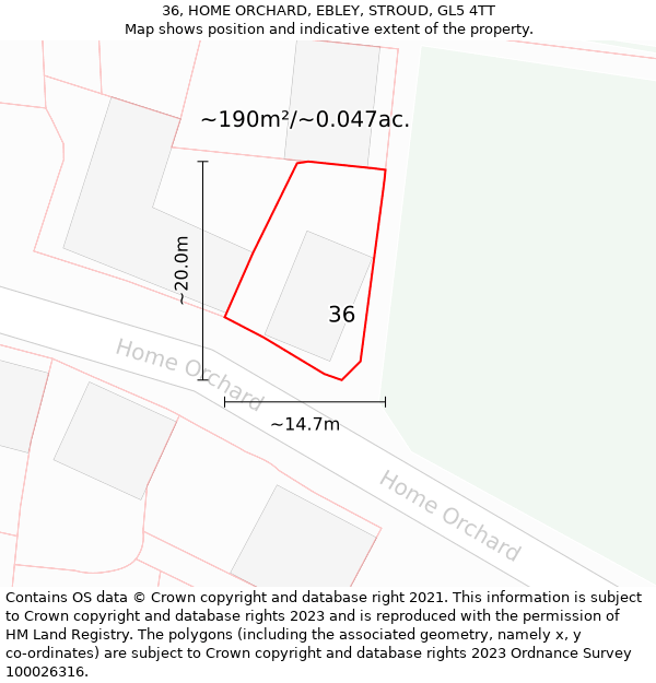 36, HOME ORCHARD, EBLEY, STROUD, GL5 4TT: Plot and title map