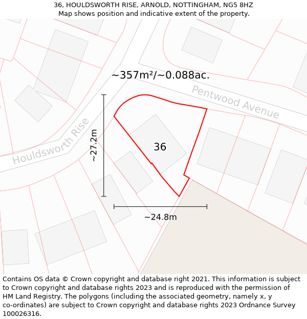 36, HOULDSWORTH RISE, ARNOLD, NOTTINGHAM, NG5 8HZ: Plot and title map