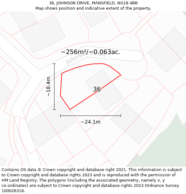 36, JOHNSON DRIVE, MANSFIELD, NG18 4BB: Plot and title map