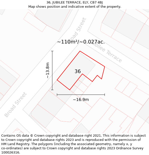 36, JUBILEE TERRACE, ELY, CB7 4BJ: Plot and title map