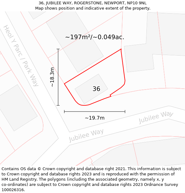 36, JUBILEE WAY, ROGERSTONE, NEWPORT, NP10 9NL: Plot and title map