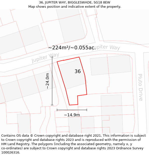 36, JUPITER WAY, BIGGLESWADE, SG18 8EW: Plot and title map