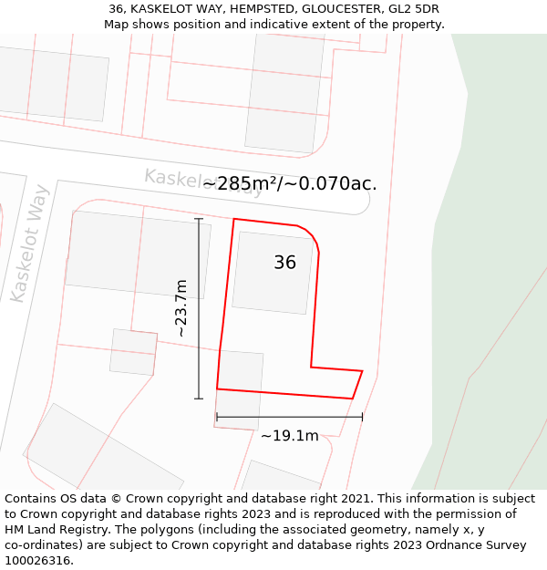 36, KASKELOT WAY, HEMPSTED, GLOUCESTER, GL2 5DR: Plot and title map