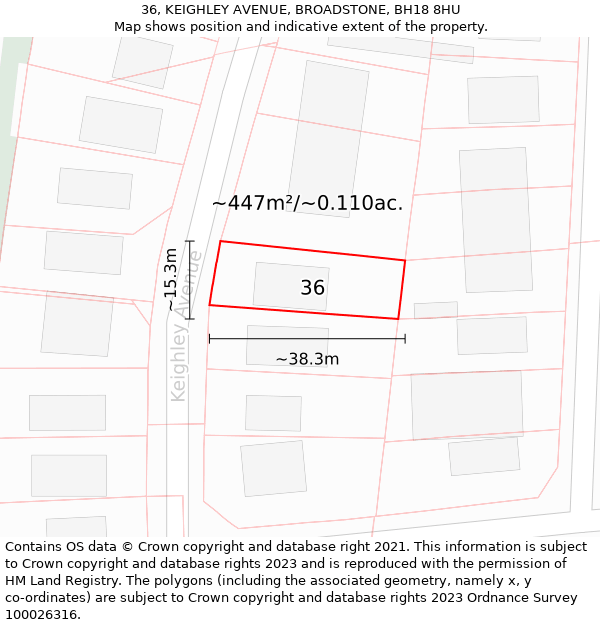 36, KEIGHLEY AVENUE, BROADSTONE, BH18 8HU: Plot and title map